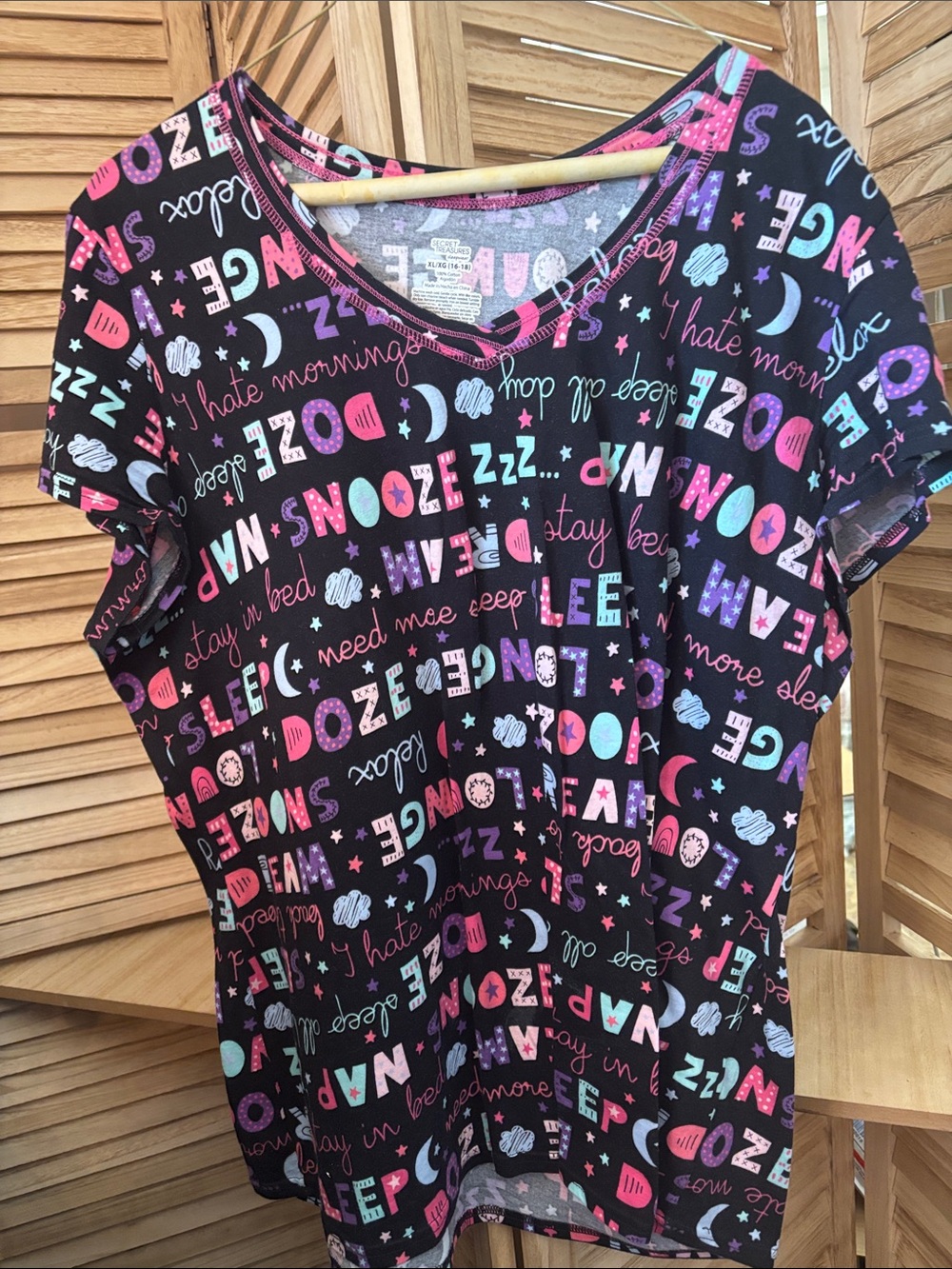Secret Treasures Sleep Top in Black with Pink & Purple Accents XL